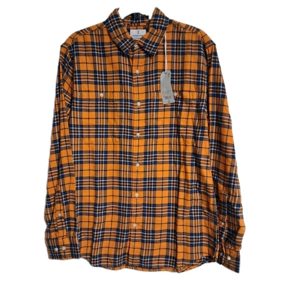 NWT Men's Mutual Weave Orange plaid Flannel Shirt Size M - Picture 1 of 6